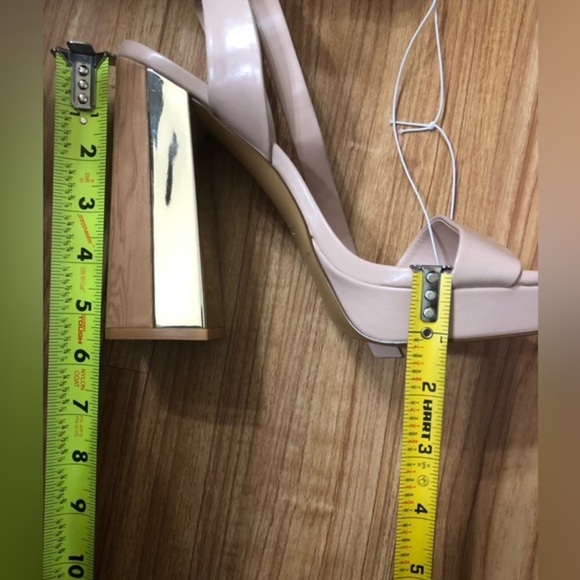 Aldo tan open toe stacked gold mirrored wooden platform heels size 10‎ brand new - Picture 14 of 14